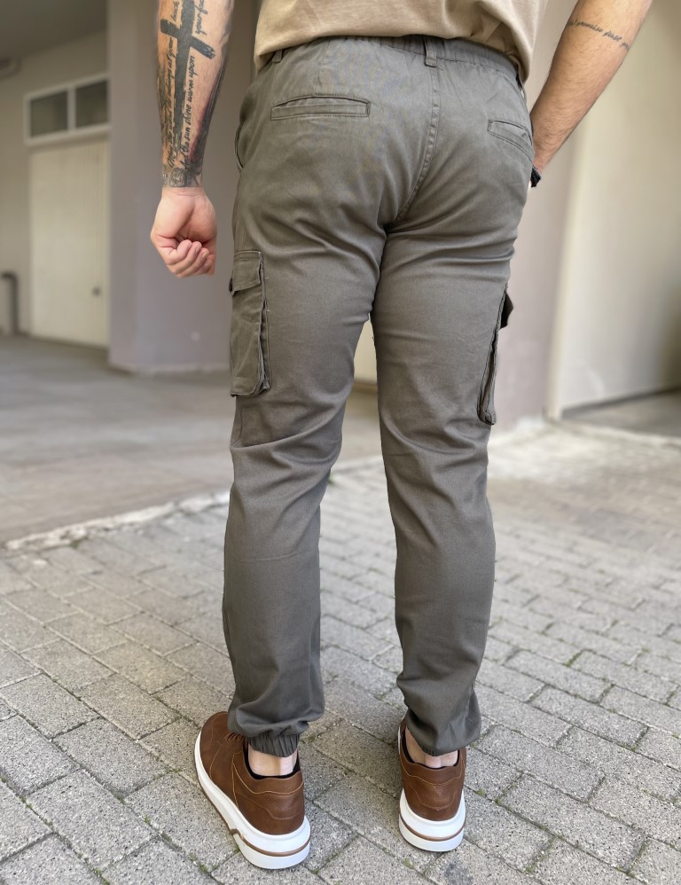 Ανδρικό cargo χακί παντελόνι υφασμάτινο με λάστιχο BC51201X φωτογραφία